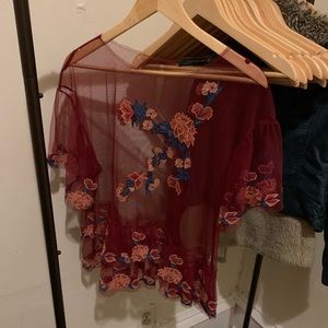 Zara sheer peplum embroidered top